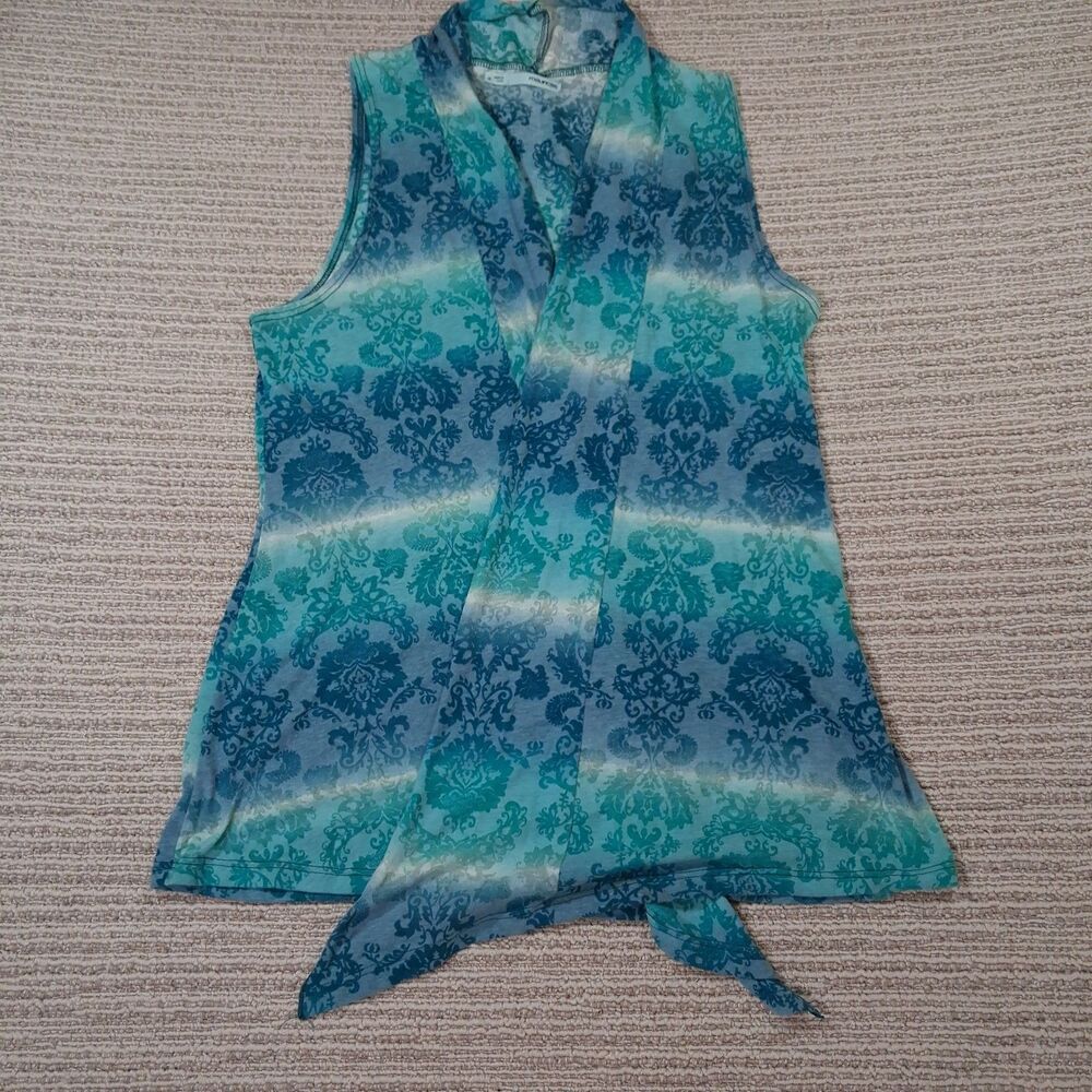 Maurices Blue Green Ombre Damask Sleeveless Tie Front Hem Top Size XL